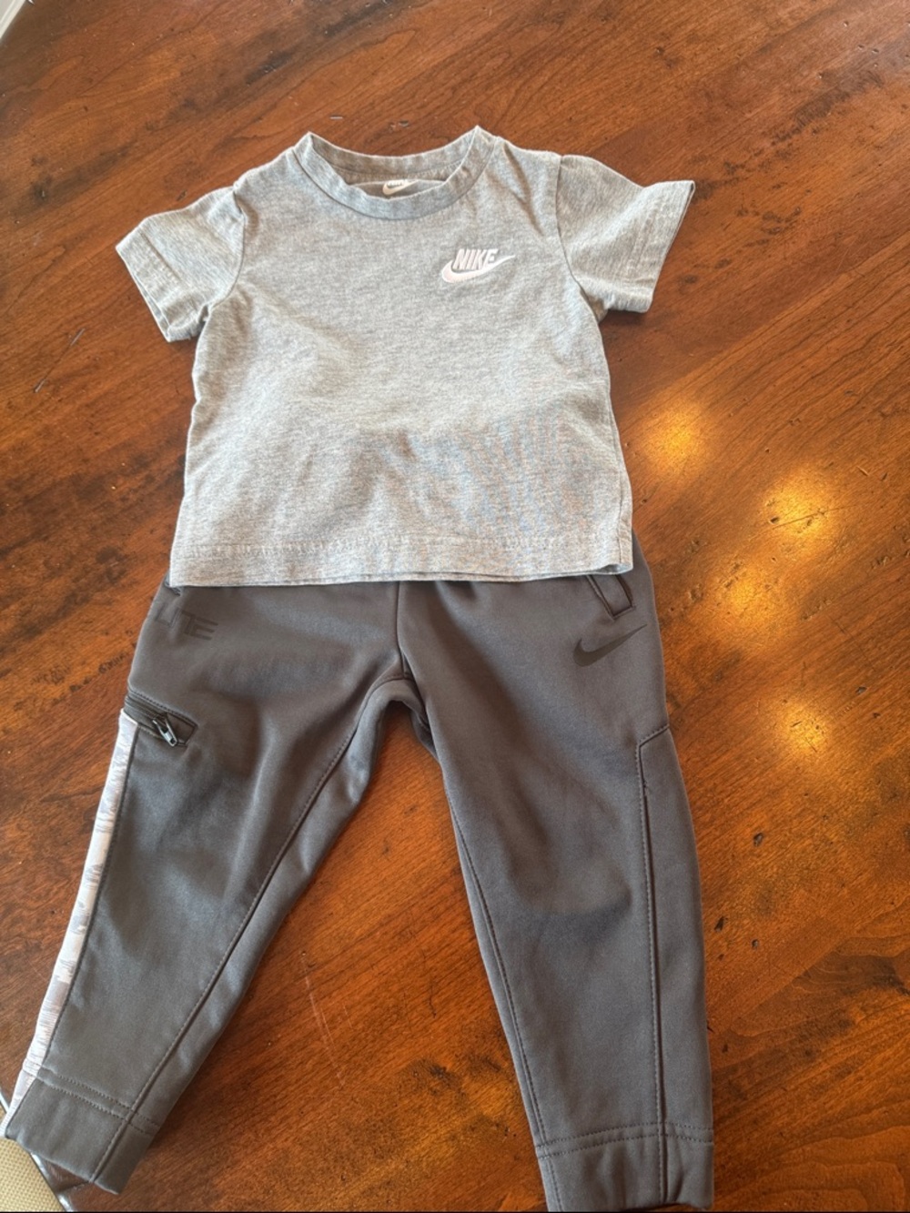 Dark Gray Nike Therma Dri-Fit Toddler Boy Athletic Pants With Matching Nike T